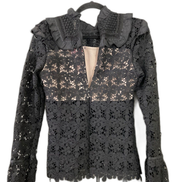 Womens Victorian Steampunk Lace Top sz. M Black High Neck Whimsigoth Fairy zips - Picture 3 of 14